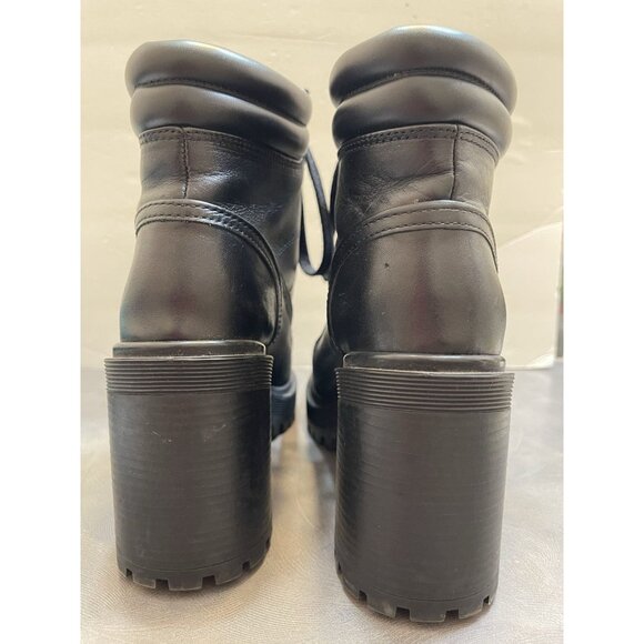 Zara Grunge Goth Bikercore black platform stack-heeled lace-up combat boots 39 8 - Picture 7 of 12